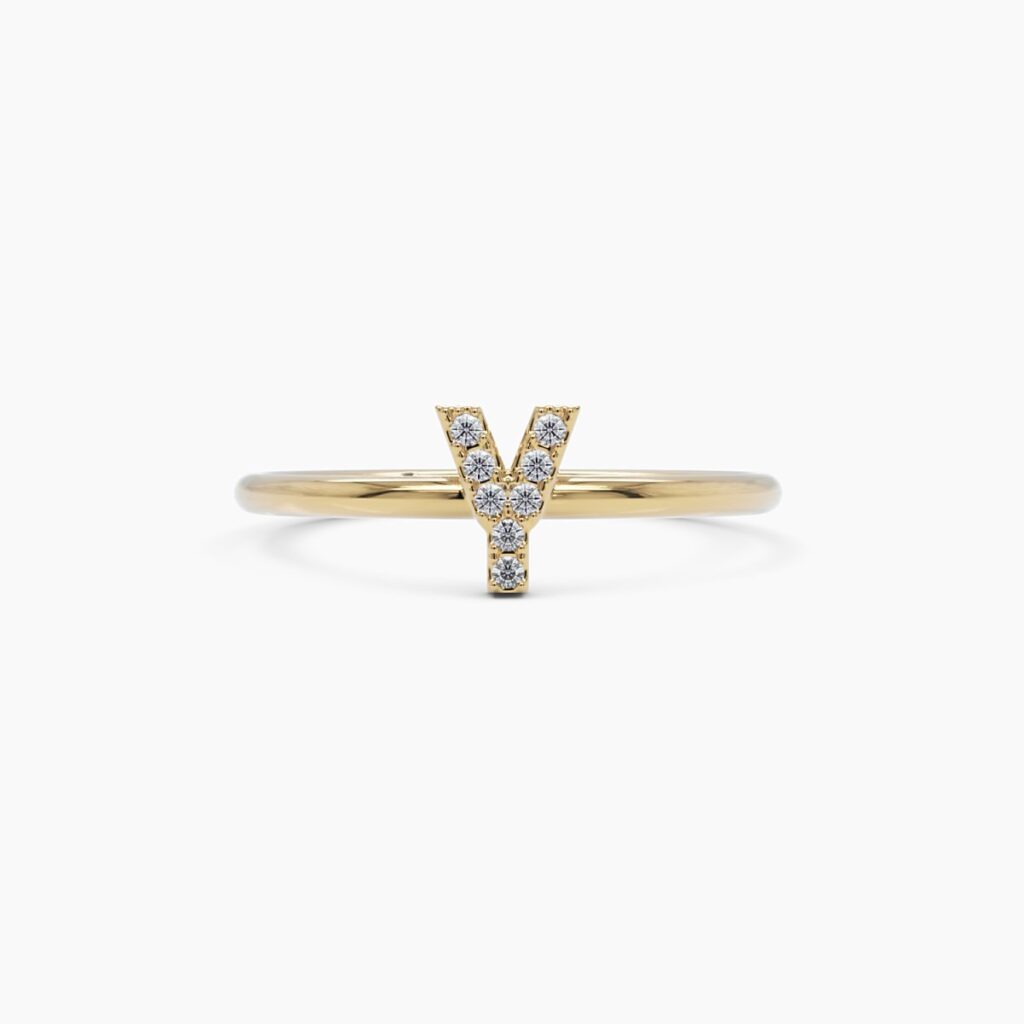 925 Sterling Silver Diamond Initial Y Ring