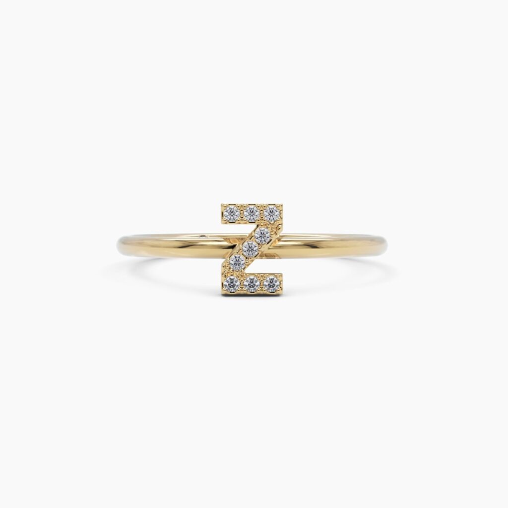925 Sterling Silver Diamond Initial Z Ring