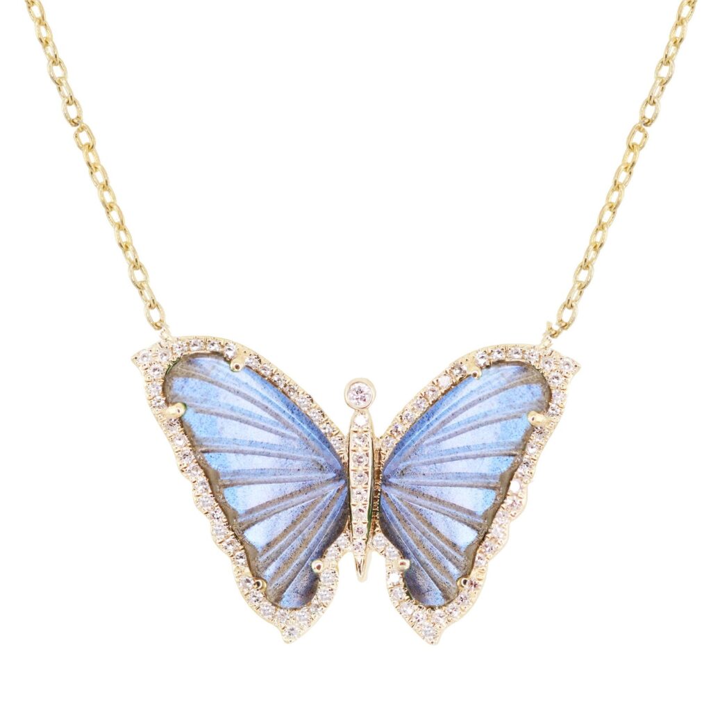 925 Sterling Silver Diamond Labradorite Baby Butterfly Necklace