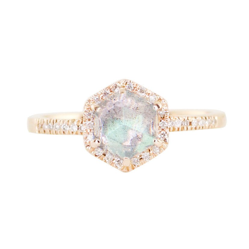 925 Sterling Silver Diamond Labradorite Hex Ring