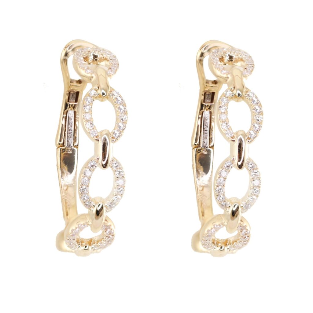 925 Sterling Silver Diamond Large Chain Hoop Earrings
