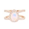 925 Sterling Silver Diamond Large Double Band Teardrop Moonstone Ring