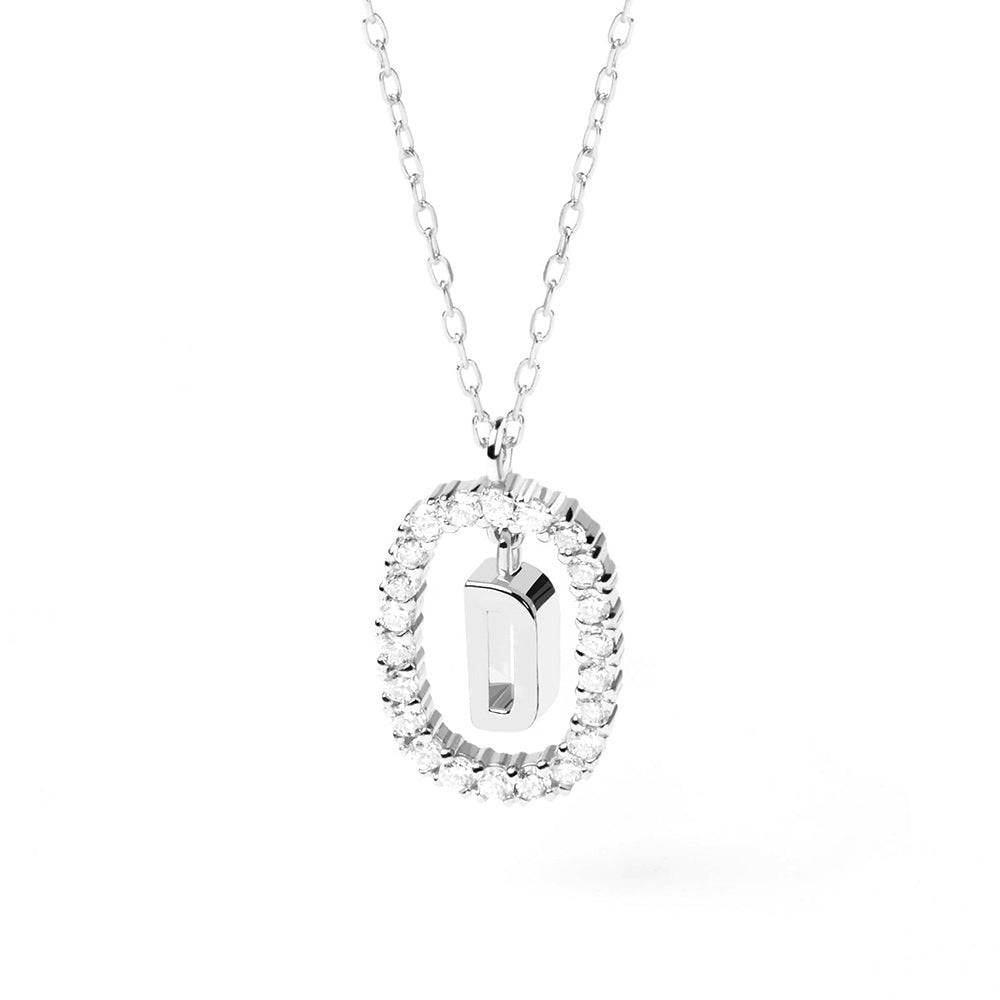 925 Sterling Silver Diamond Letter D Dangle Pendant Necklace