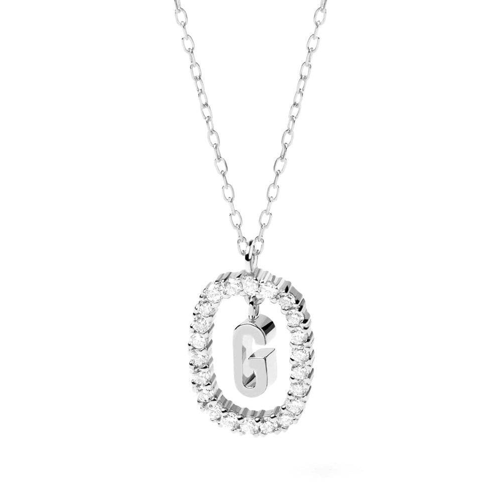 925 Sterling Silver Diamond Letter G Dangle Pendant Necklace