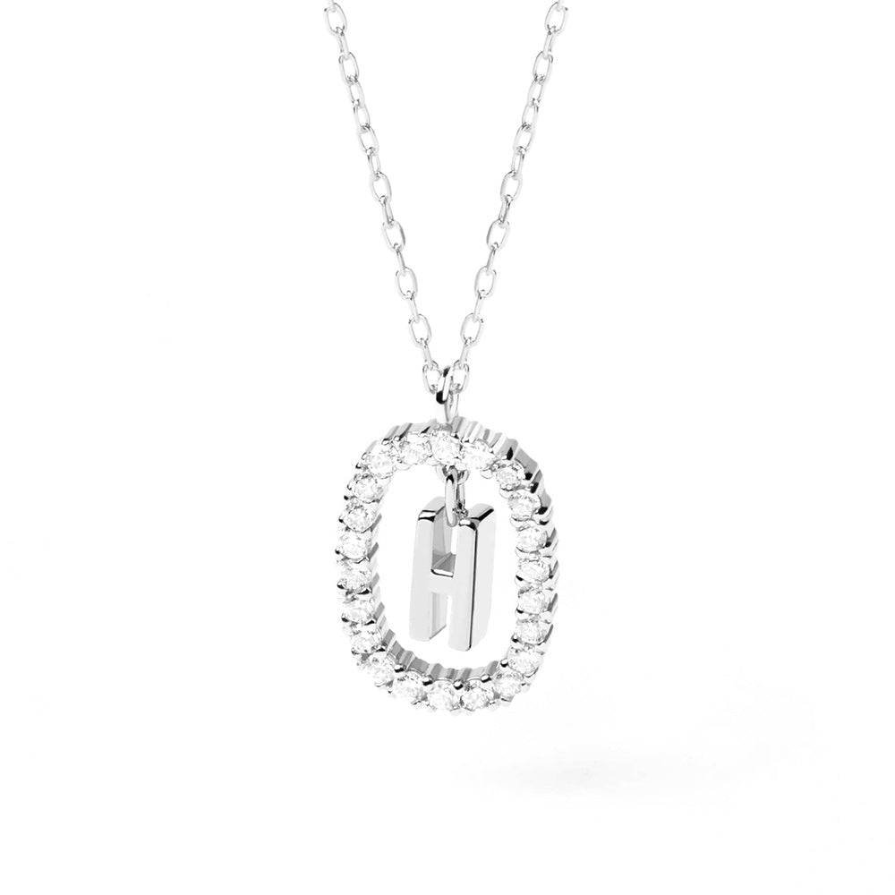 925 Sterling Silver Diamond Letter H Dangle Pendant Necklace