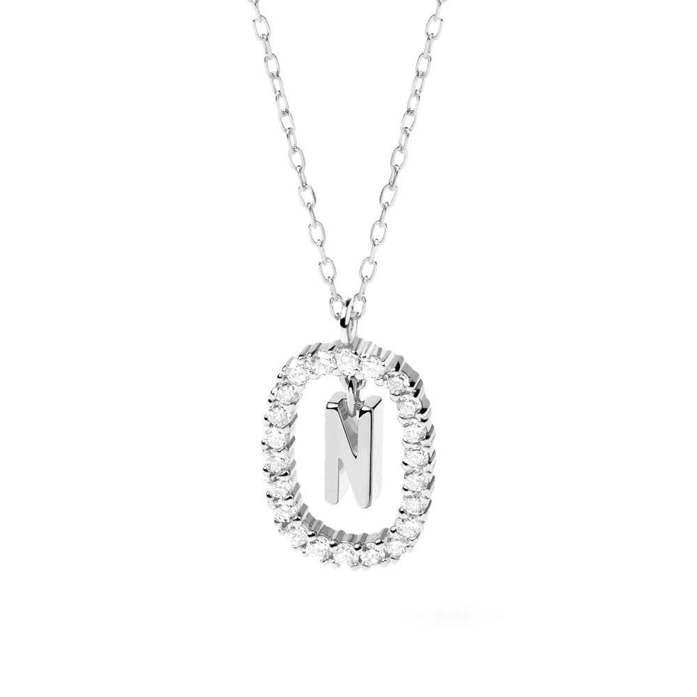 925 Sterling Silver Diamond Letter N Dangle Pendant Necklace