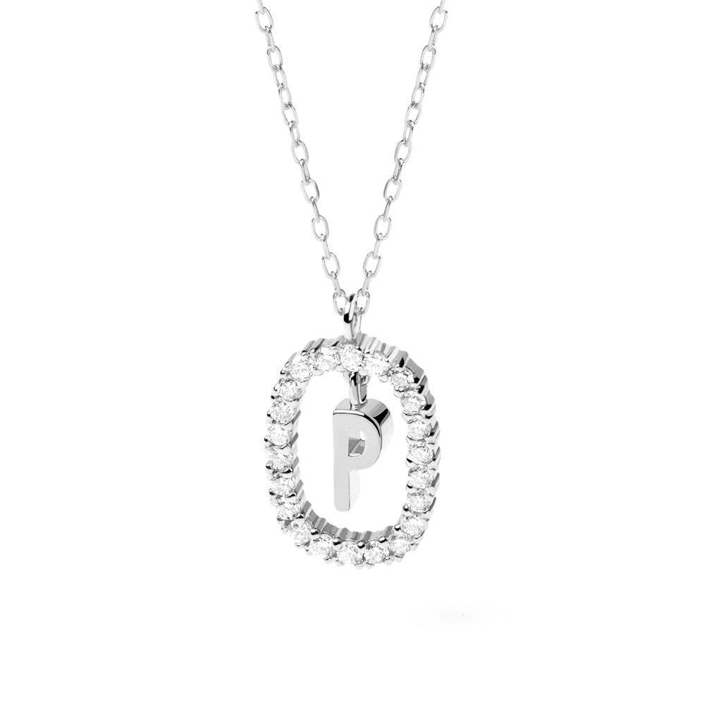 925 Sterling Silver Diamond Letter P Dangle Pendant Necklace