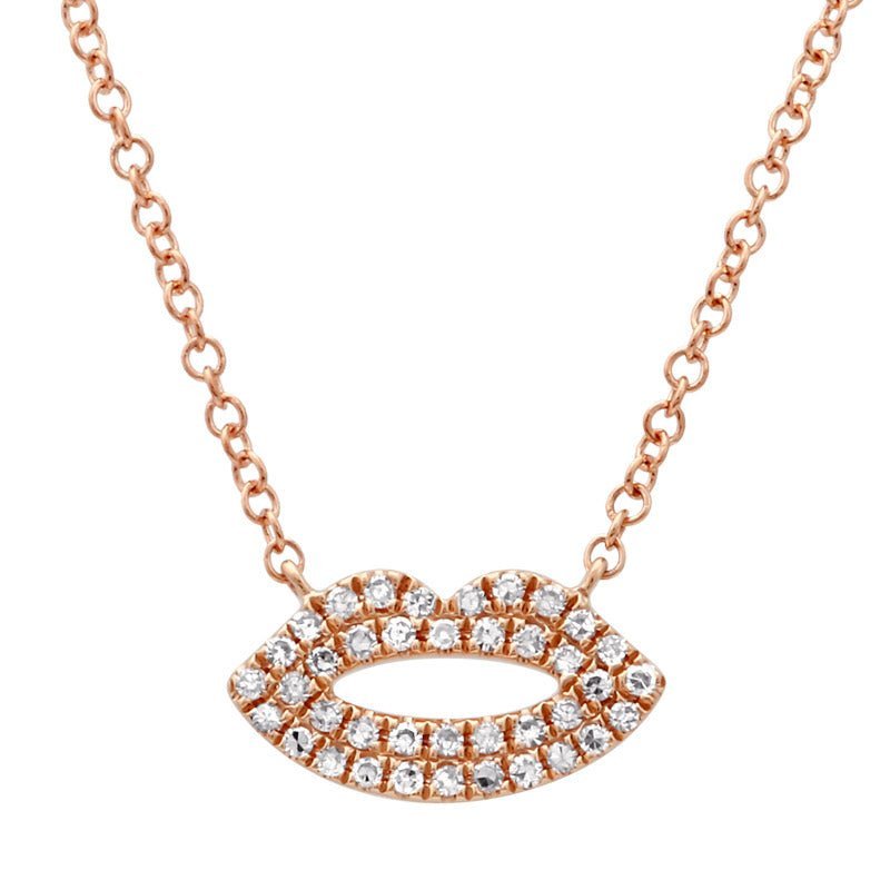 925 Sterling Silver Diamond Lips Necklace