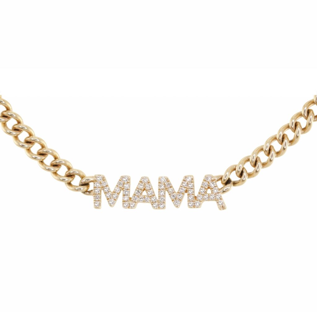 925 Sterling Silver Diamond Mama Chain Link Necklace