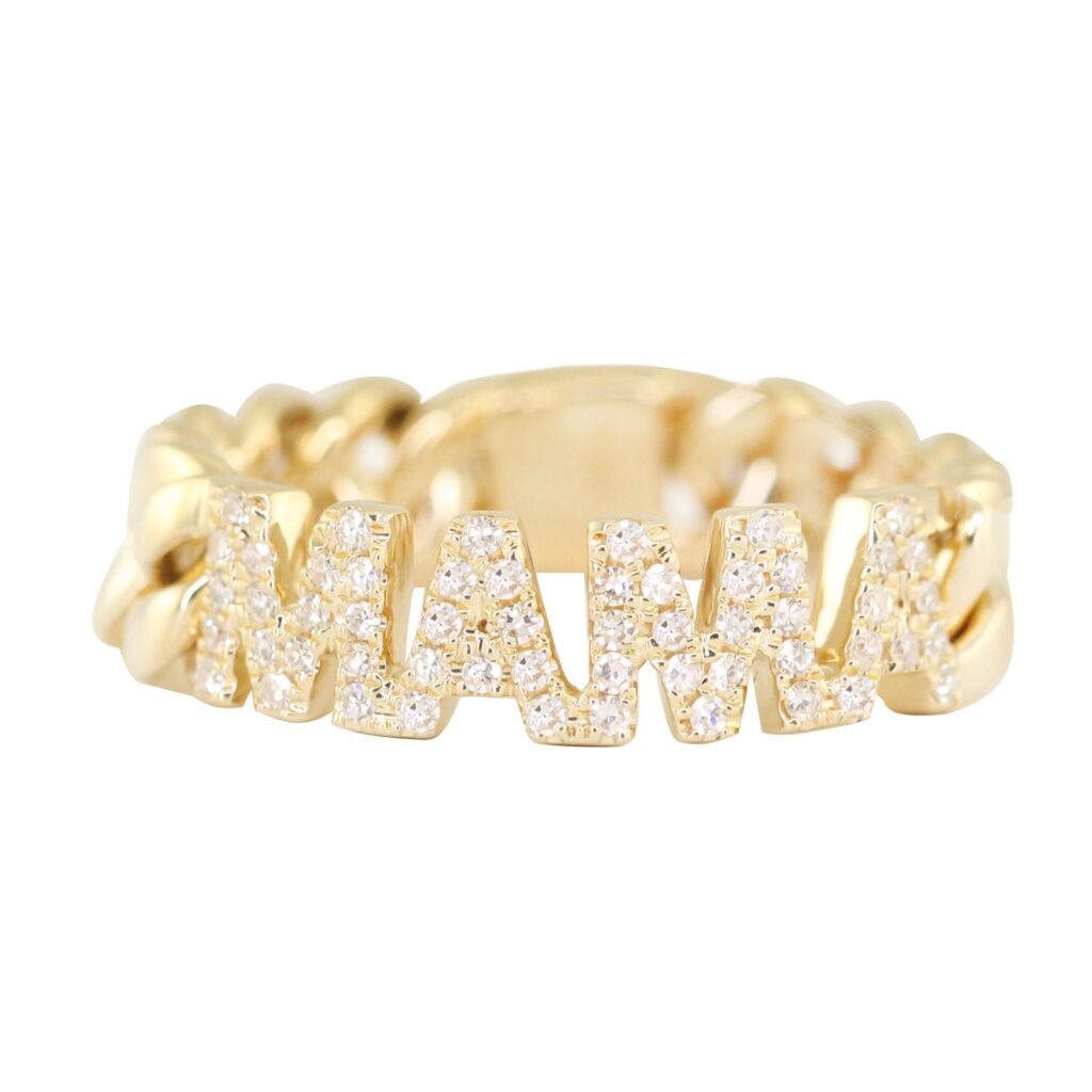 925 Sterling Silver Diamond Mama Chain Ring