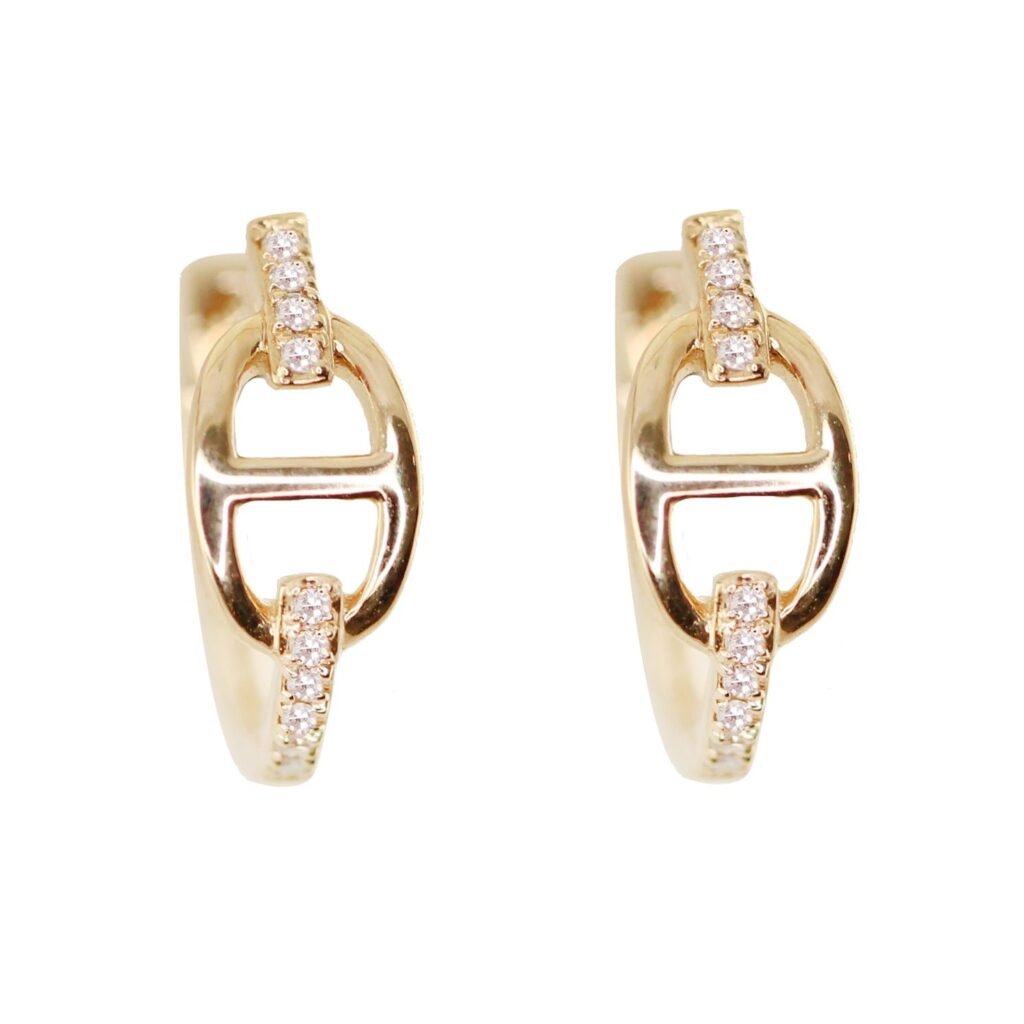 925 Sterling Silver Diamond Mini Anchor Hoop Earrings