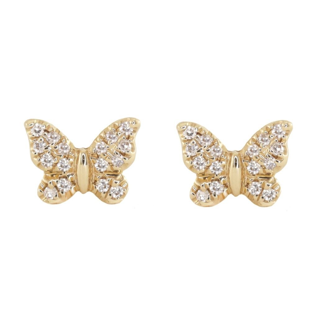 925 Sterling Silver Diamond Mini Baby Butterfly Stud Earrings
