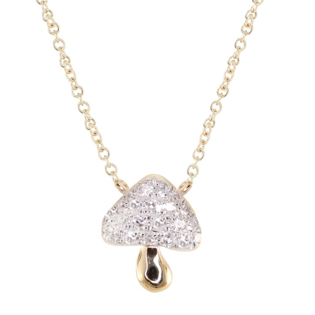 925 Sterling Silver Diamond Mini Baby Mushroom Necklace