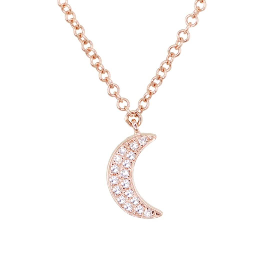 925 Sterling Silver Diamond Mini Crescent Moon Necklace