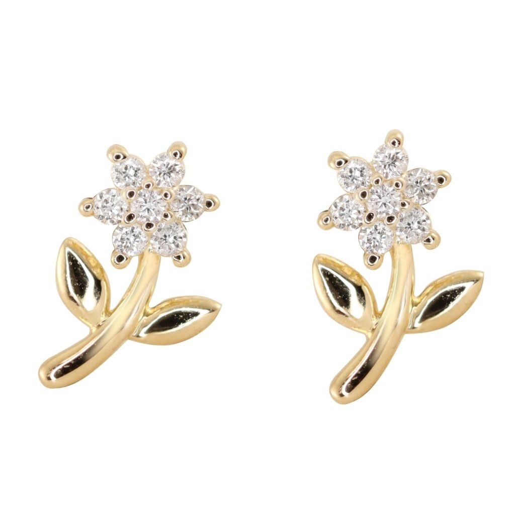 925 Sterling Silver Diamond Mini Flower Stud Earrings