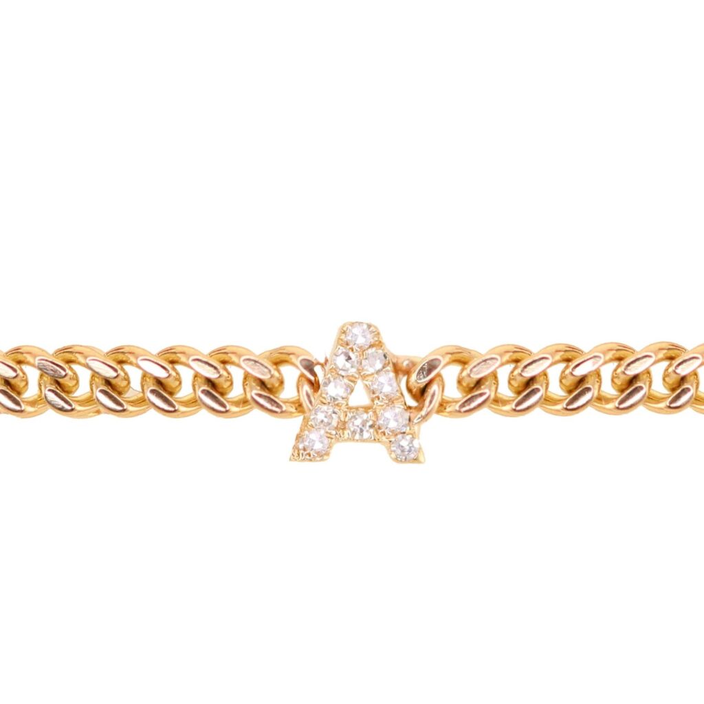 925 Sterling Silver Diamond Mini Initial Flat Link Chain Bracelet