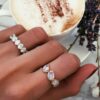 925 Sterling Silver Diamond Mini Organic Moonstone Band - Image 5