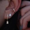 925 Sterling Silver Diamond Mini Teardrop Stud Earrings - Image 2