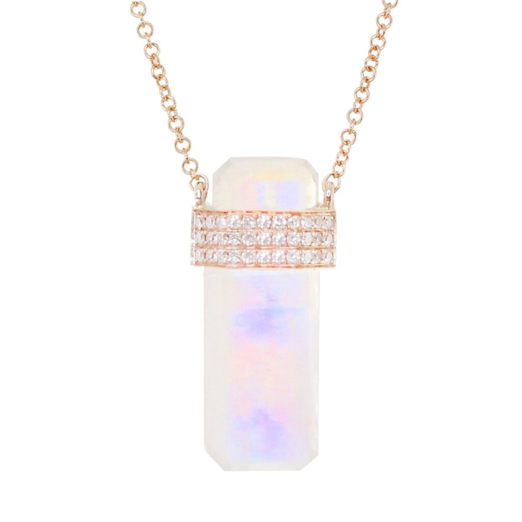 925 Sterling Silver Diamond Moonstone Crystal Bar Necklace