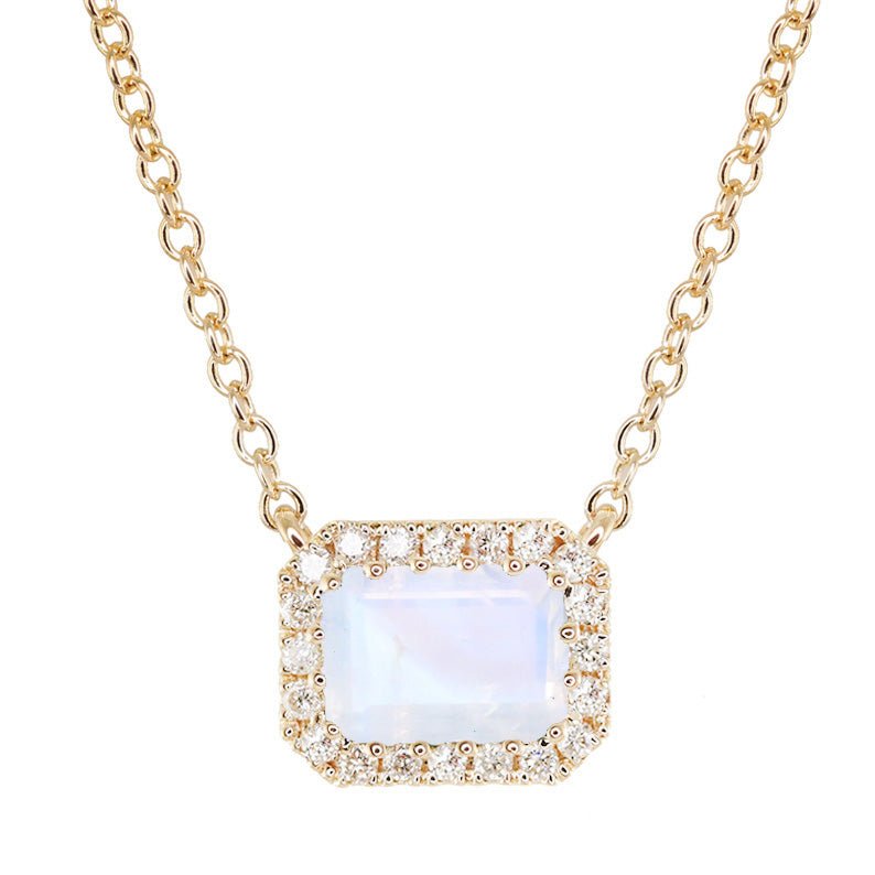925 Sterling Silver Diamond Moonstone Halo Necklace