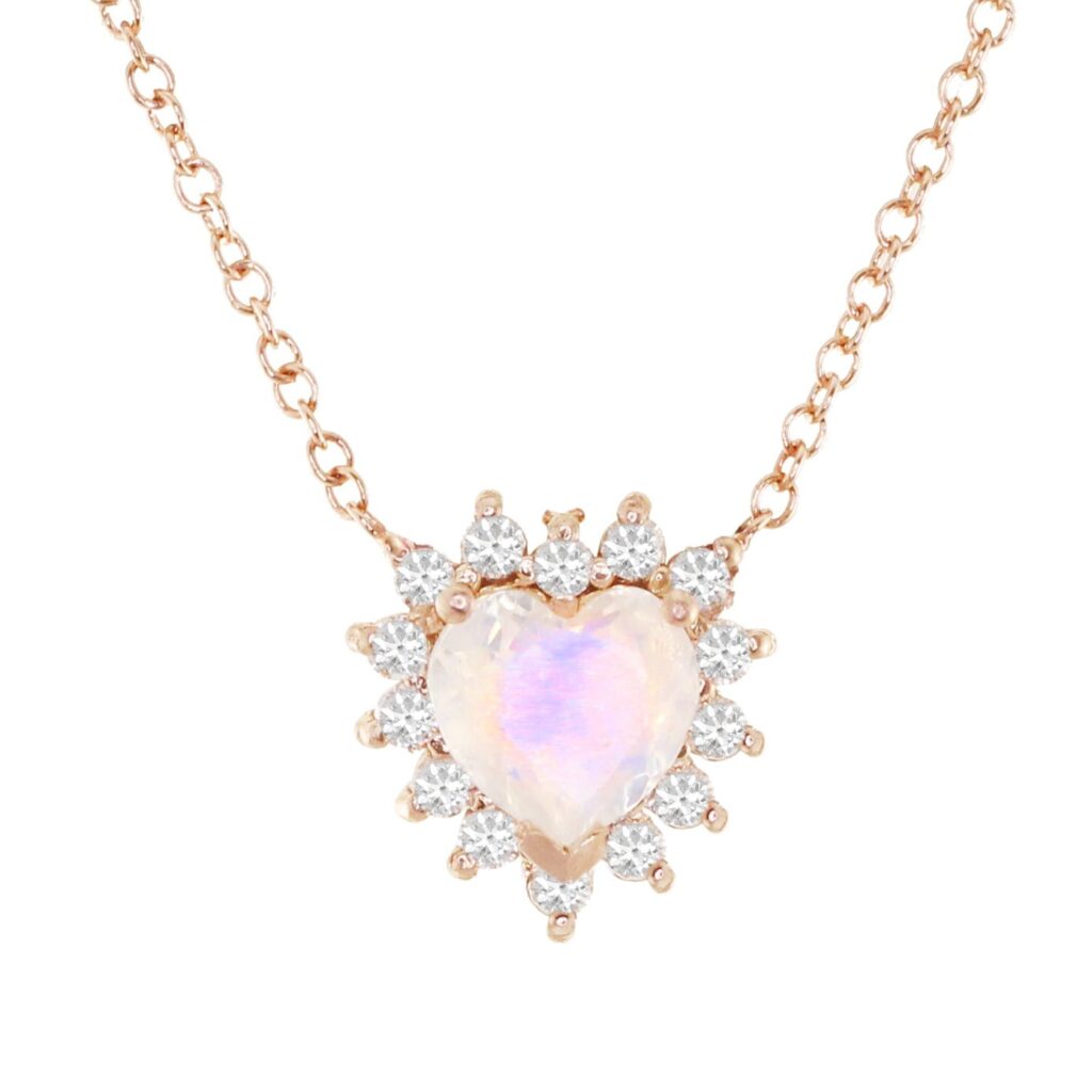 925 Sterling Silver Diamond Moonstone Heart Necklace