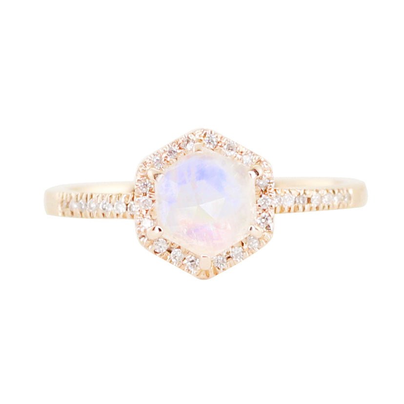 925 Sterling Silver Diamond Moonstone Hex Ring