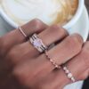 925 Sterling Silver Diamond Moonstone Hex Ring - Image 4