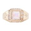 Sterling silver signet ring with moonstone and diamond-inspired details