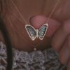 925 Sterling Silver Diamond Mother of Pearl Baby Butterfly Necklace - Image 2