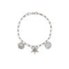 Sterling silver charm bracelet with floral motifs and pave stones