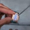 925 Sterling Silver Diamond Multi Hammered Band Teardrop Moonstone Ring - Image 3