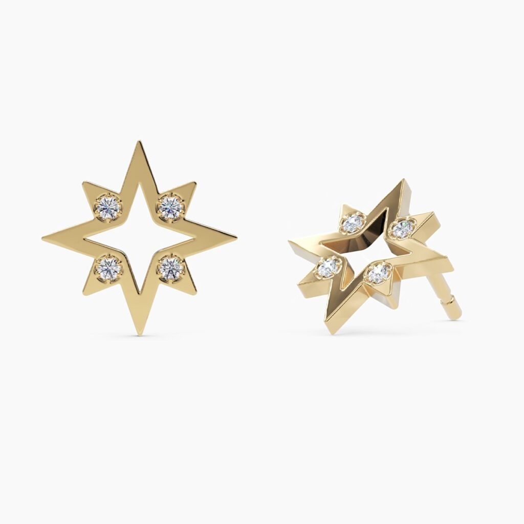925 Sterling Silver Diamond North Star Earrings