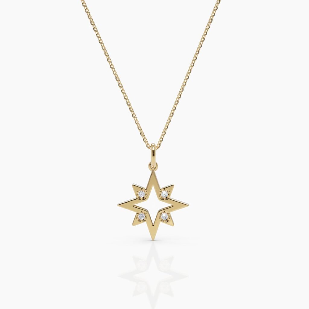 925 Sterling Silver Diamond Northern Star Necklace