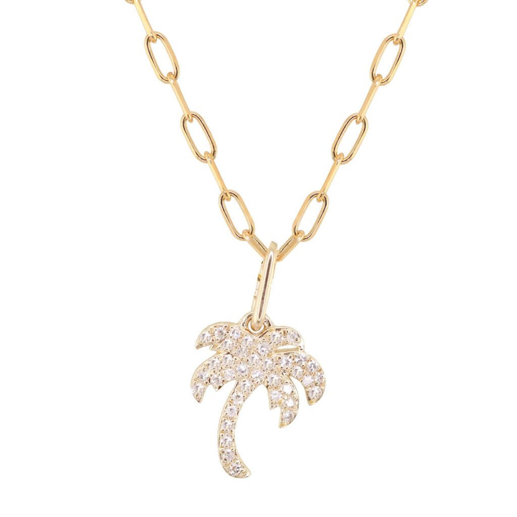 925 Sterling Silver Diamond Palm Necklace