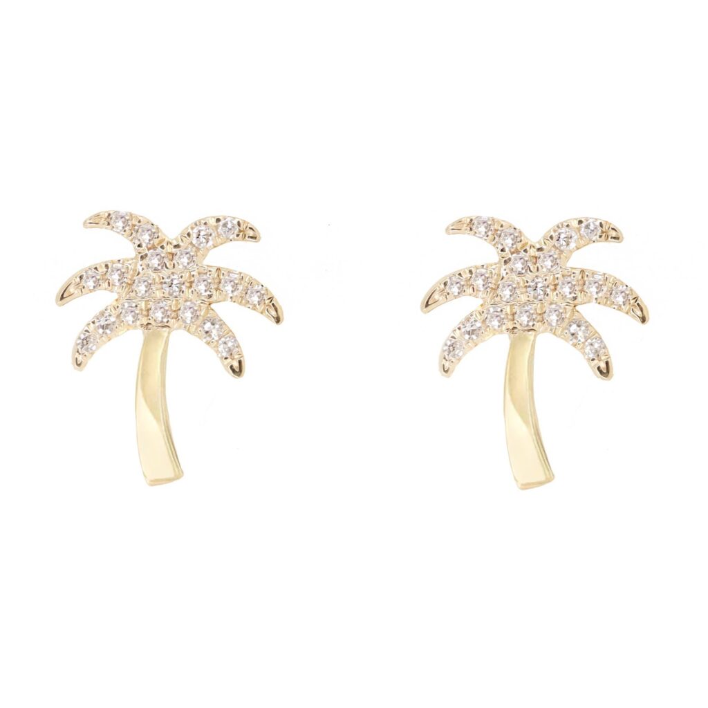 925 Sterling Silver Diamond Palm Tree Stud Earrings