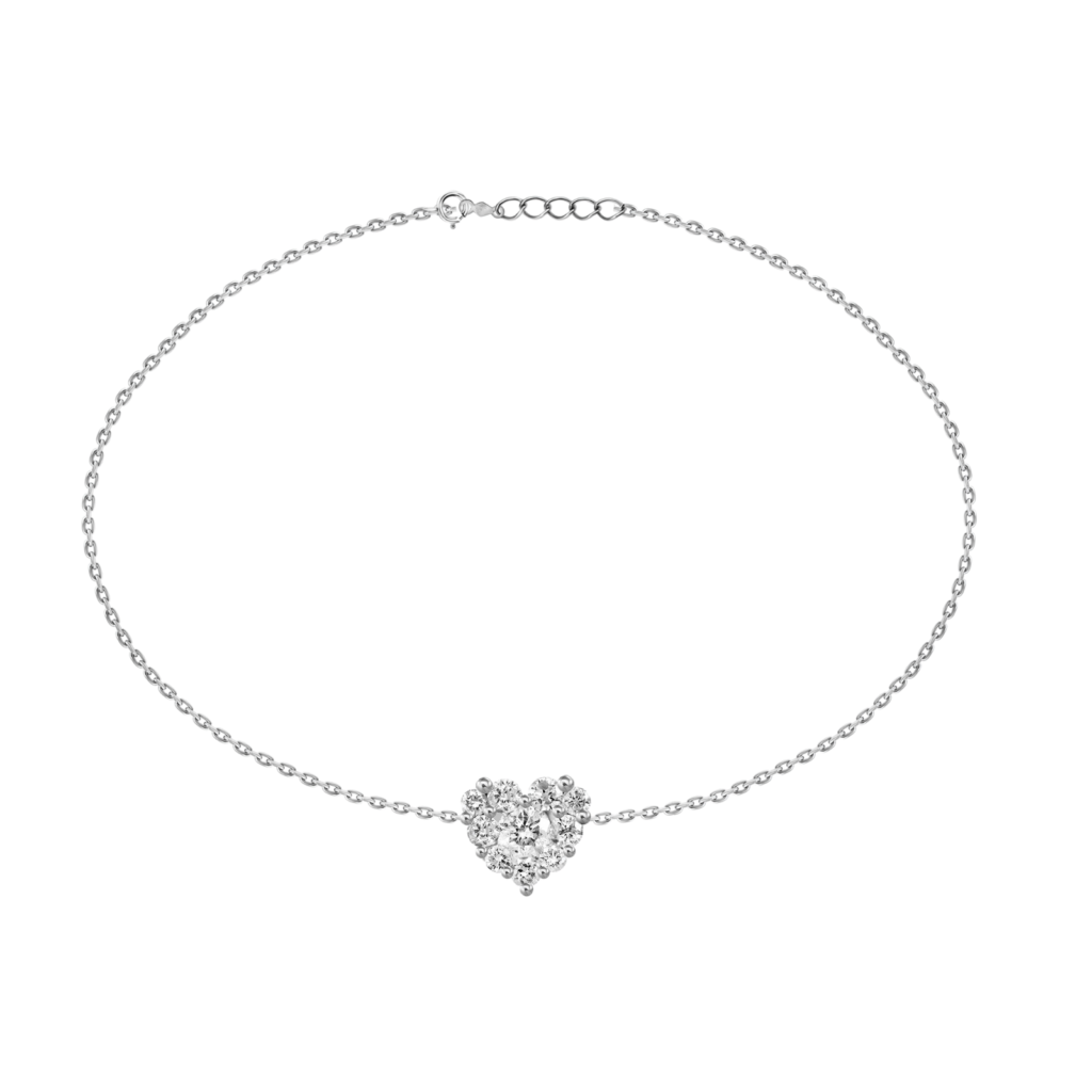 925 Sterling Silver Diamond Pave Heart Bracelet