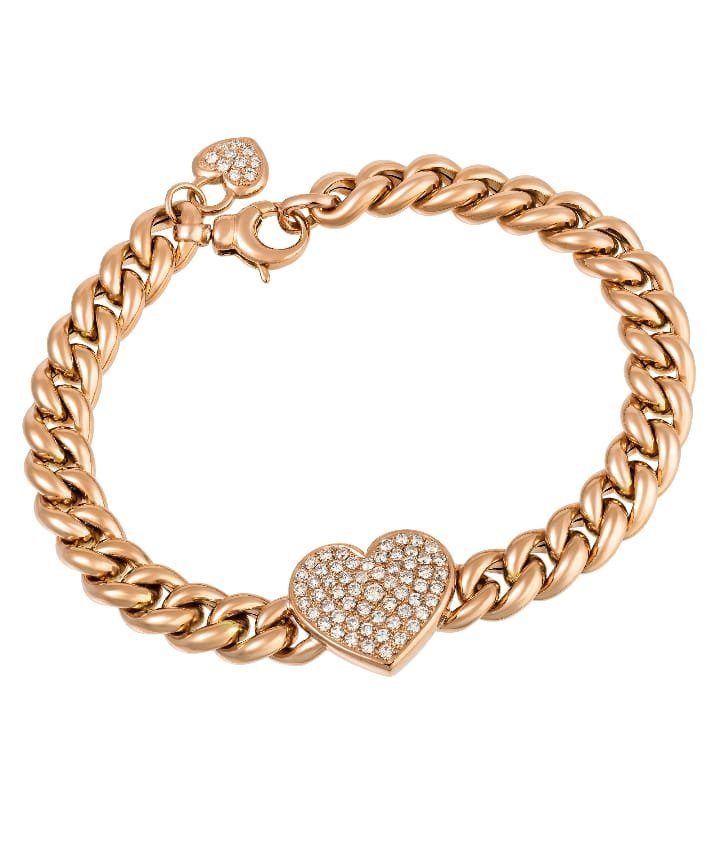 925 Sterling Silver Diamond Pave Heart Link Bracelet