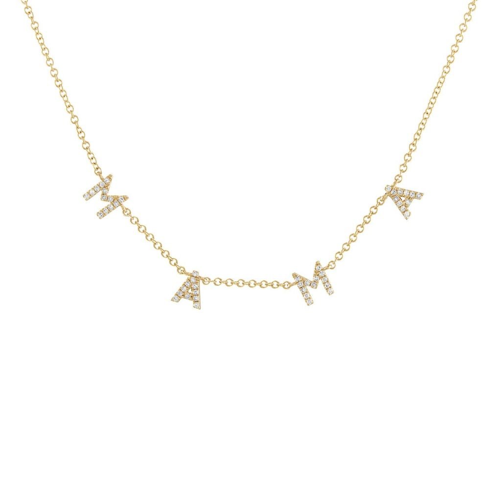925 Sterling Silver Diamond Pave Mama Necklace