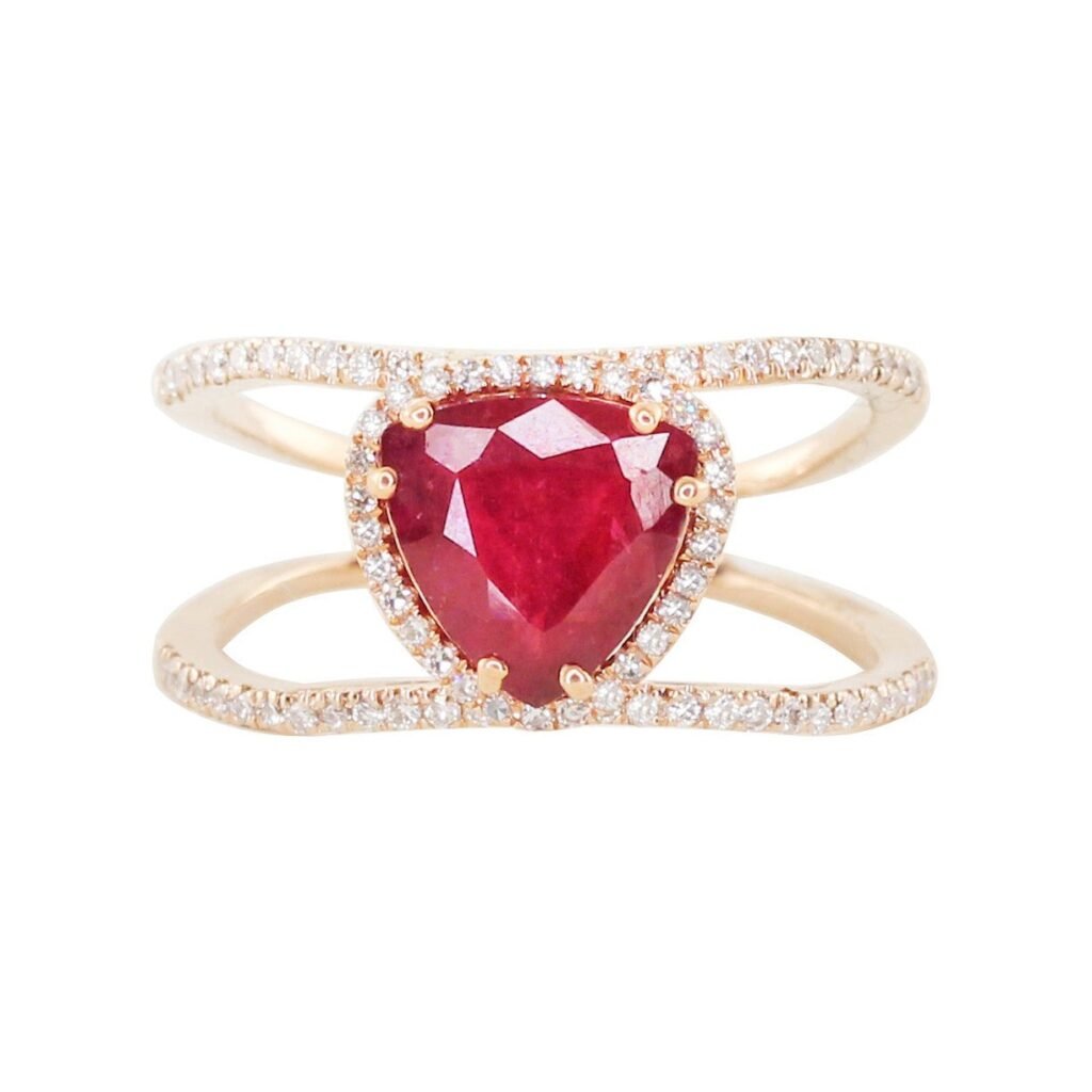 925 Sterling Silver Diamond Petite Triangle Double Band Ruby Ring