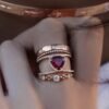 Double band ruby ring with thick gold plating and refined finish