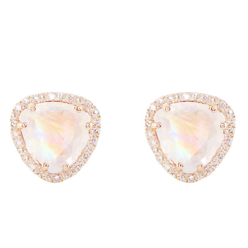 925 Sterling Silver Diamond Petite Triangle Moonstone Stud Earring