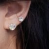 Sterling silver triangle stud earrings with soft moonstone centre