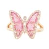 925 Sterling Silver Diamond Pink Tourmaline Butterfly Ring