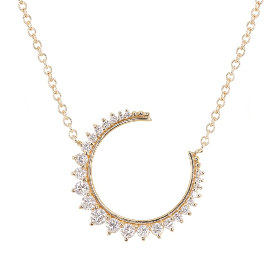 925 Sterling Silver Diamond Queen Starlit Crescent Moon Necklace