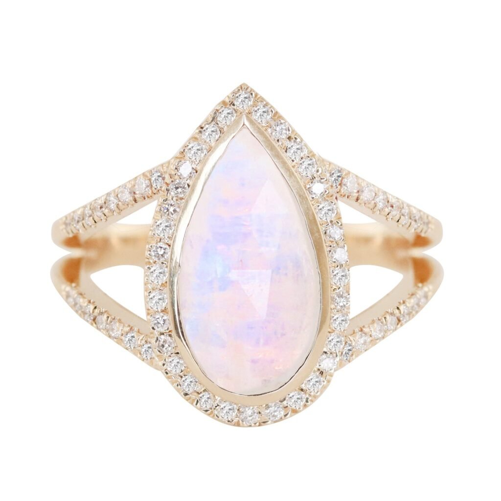 925 Sterling Silver Diamond Queen Teardrop Moonstone