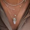 925 Sterling Silver Diamond Rainbow Sapphire Quartz Crystal Bar Necklace - Image 2