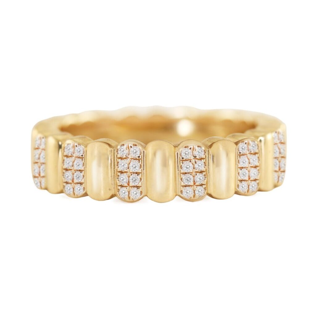 925 Sterling Silver Diamond Ribbed Ring