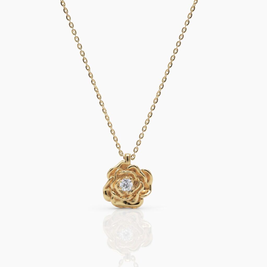 925 Sterling Silver Diamond Rose Necklace