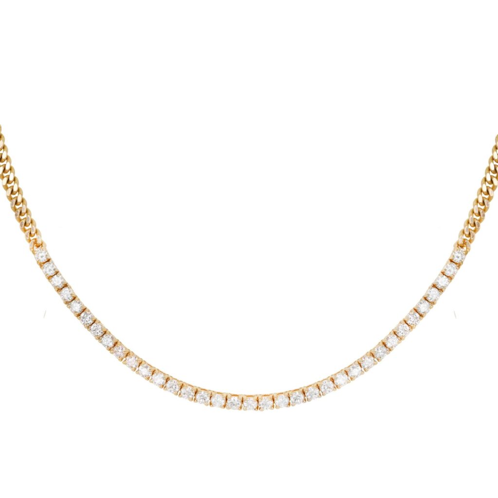 925 Sterling Silver Diamond Row Flat Link Necklace