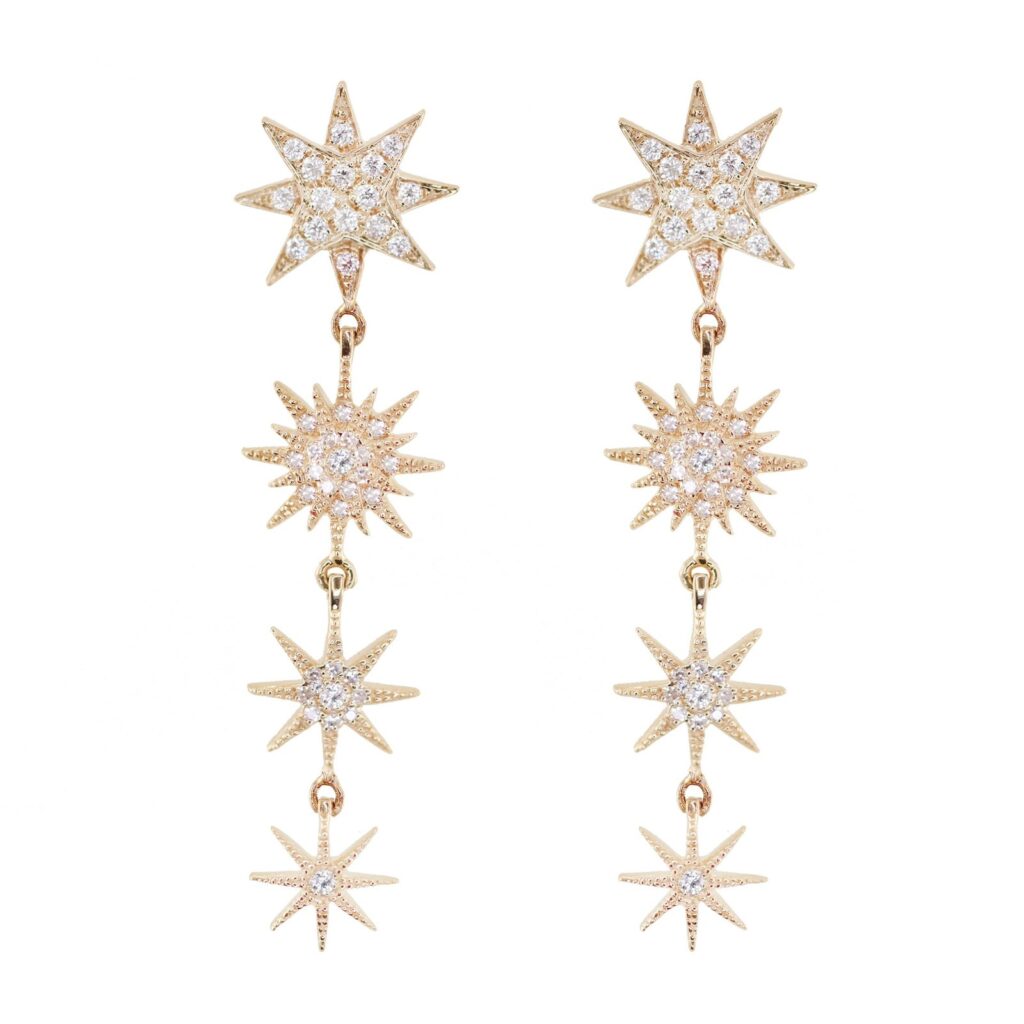 925 Sterling Silver Diamond Shooting Star Drip Stud Earrings